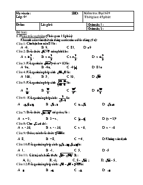 Kiểm tra Đại số 9 thời gian 45 phut